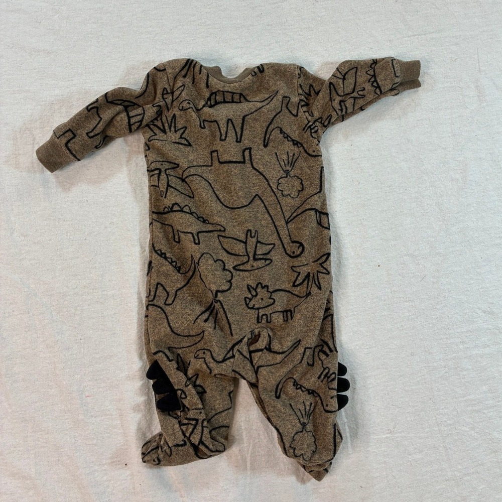 Carter's Kids Dinosaur Footed Sleeper Size 3M Brown Fleece Snap Front A91